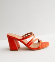 New Look Orange Faux Snake Asymmetric Strap Block Heel Mule Sandals